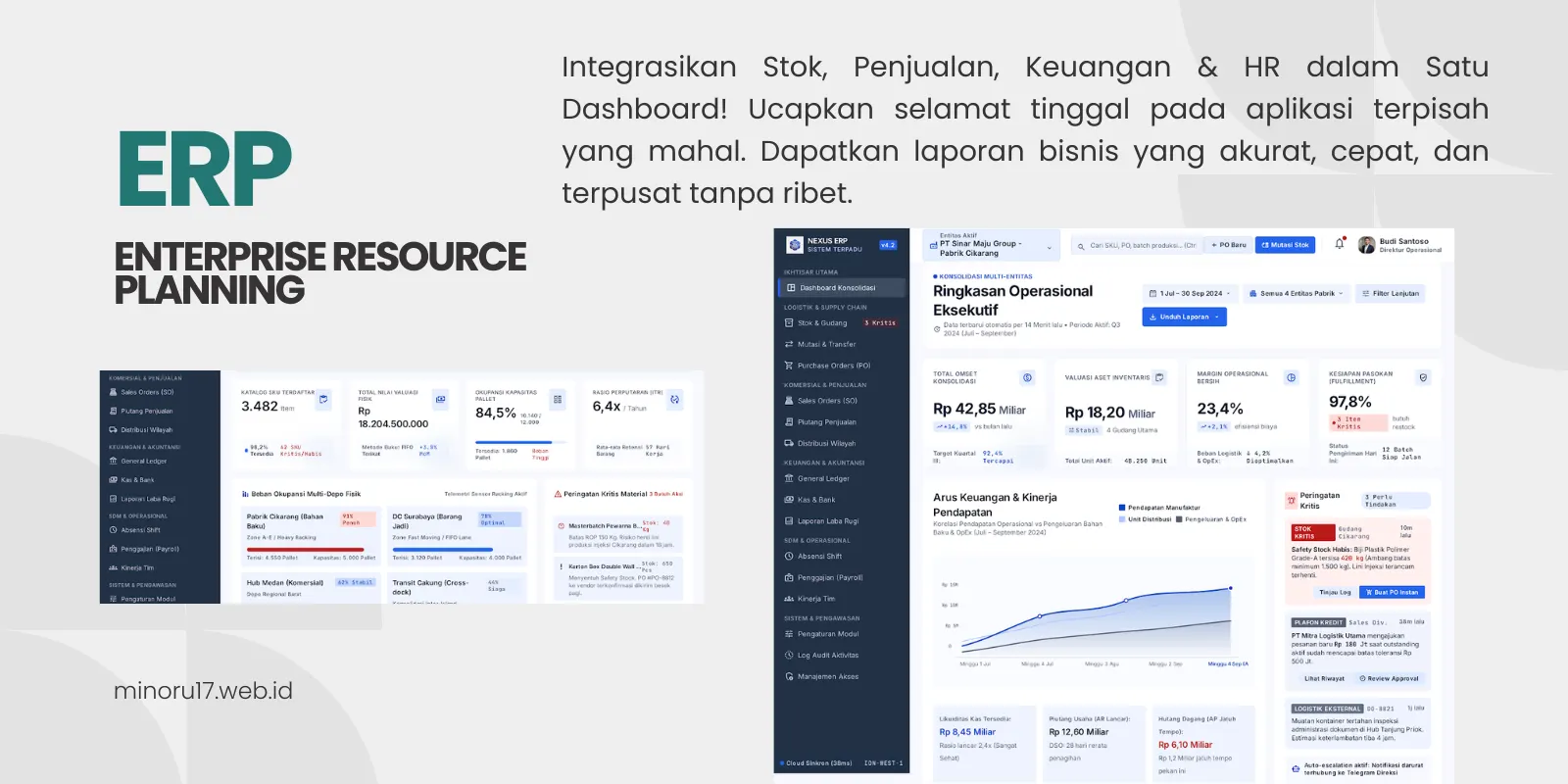 Sistem ERP perusahaan untuk manajemen stok dan keuangan bisnis